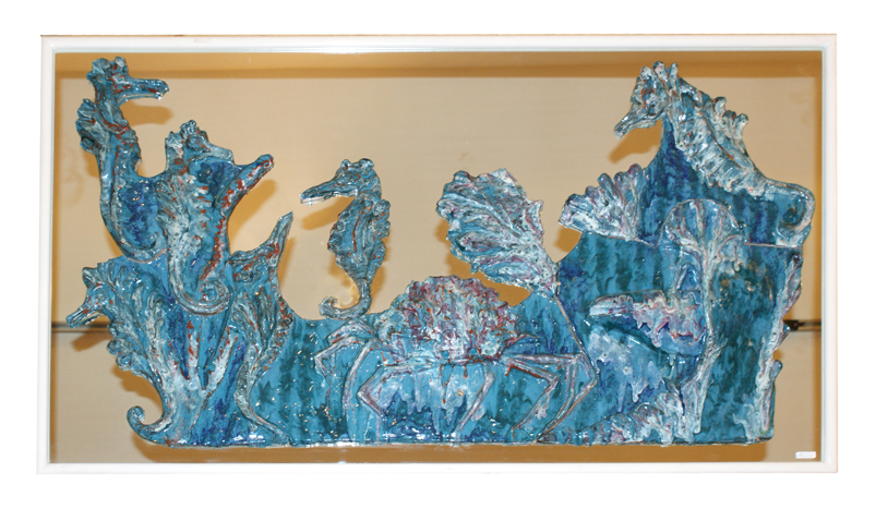 Ceramica Art Decò Pannello pesci hippocampus del XX Secolo Opera d'arte esemplare - Robertaebasta® Art Gallery opere d’arte esclusive.